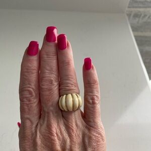 Ivory and gold Ring with Ribbed Texture and Prominent Design